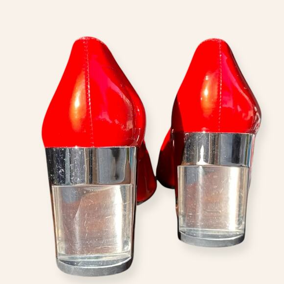 Stuart Weitzman Red Patent Leather Lucite Heels | 6.5 - Picture 5 of 9